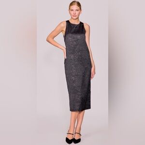 MELLODAY BLACK TEXTURED POPOVER SHIFT DRESS WOMENS SLEEVELESS POCKETS SIZE SMALL